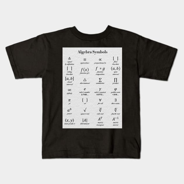 Algebra Symbols Kids T-Shirt by ScienceCorner